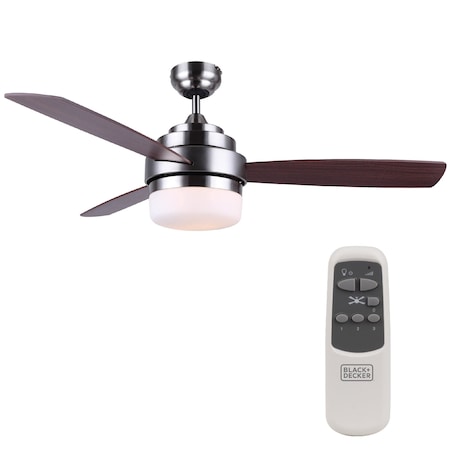 Black & Decker 52 3 - Blade Standard Ceiling Fan with Remote Control and Light Kit Included BCF5262R